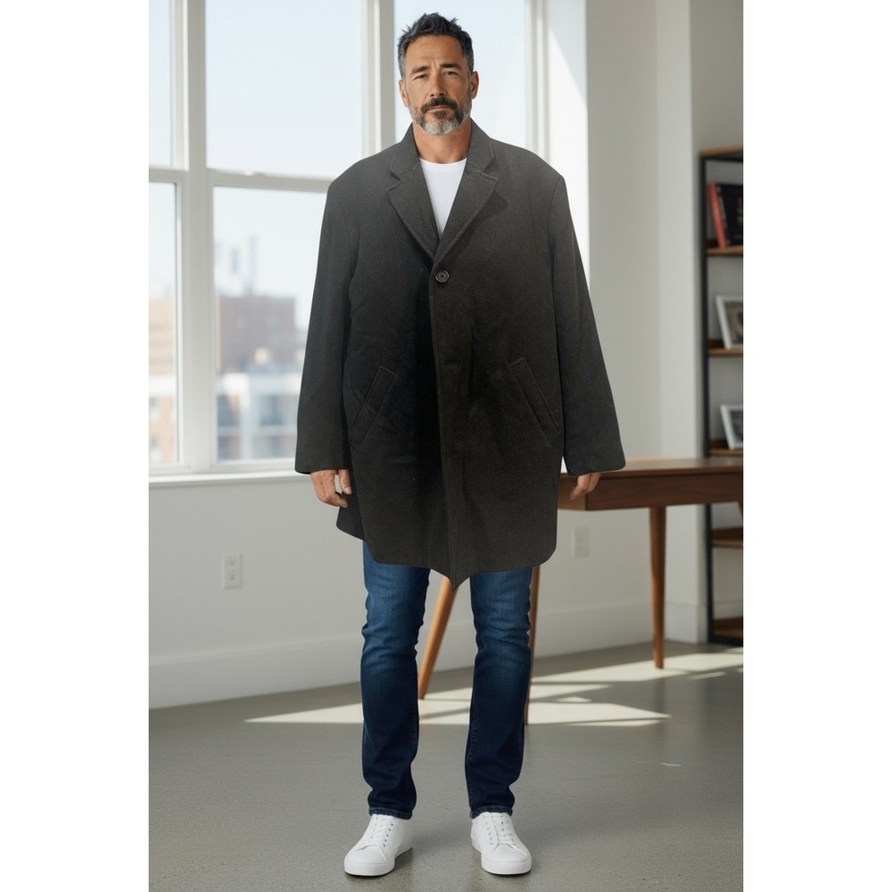 Murano Collezione Men's Black Wool Blend‎ Overcoat Size Large